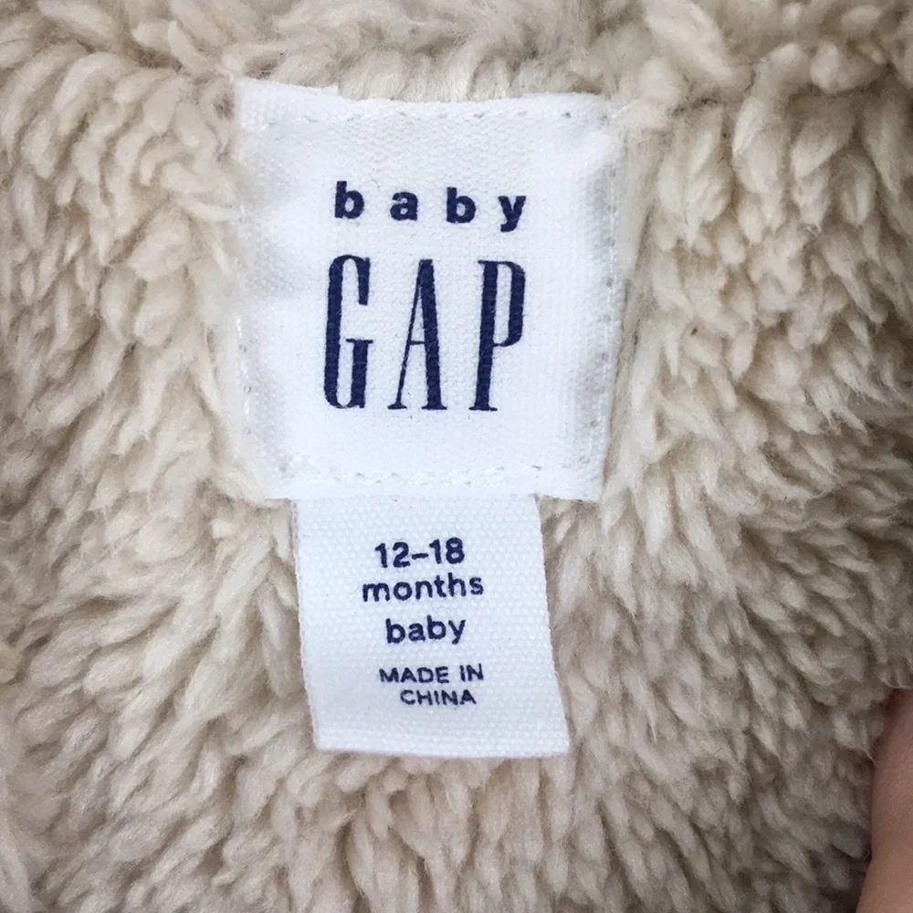 GAP Sherpa Gray Knit Sweater Animal Ears Hoodie Size 12-18M Great Condition